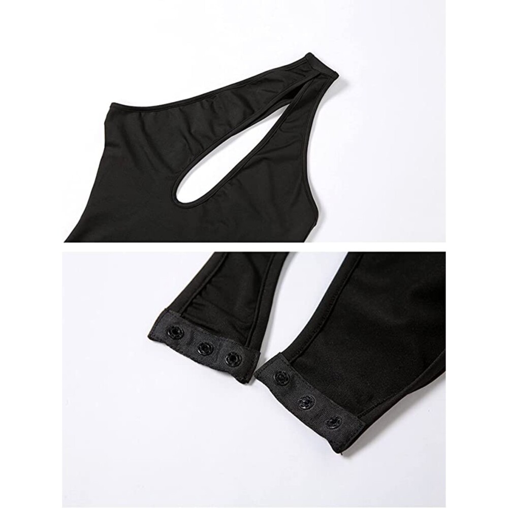 One Shoulder Thong Bodysuit Cut Out Sleeveless Leotard Tops Sz S